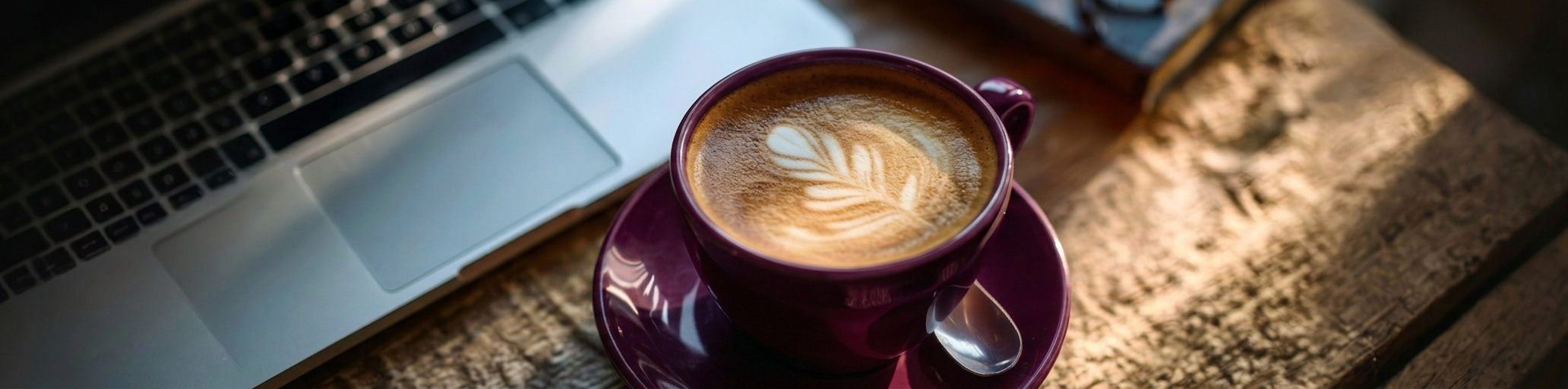 A warm cup of coffee beside a laptop — a moment of calm focus.